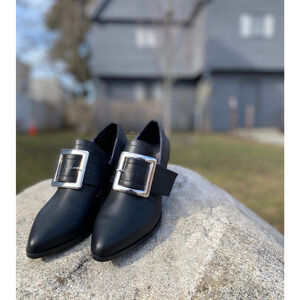 YRU Adora Black Patent Platform Loafer Heels Goth Witchy Size 12